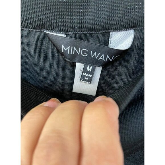 NEW Ming Wang Midi Pencil Skirt Ruffle Flounce Hem Acrylic Knit Black Womens M - Picture 6 of 11